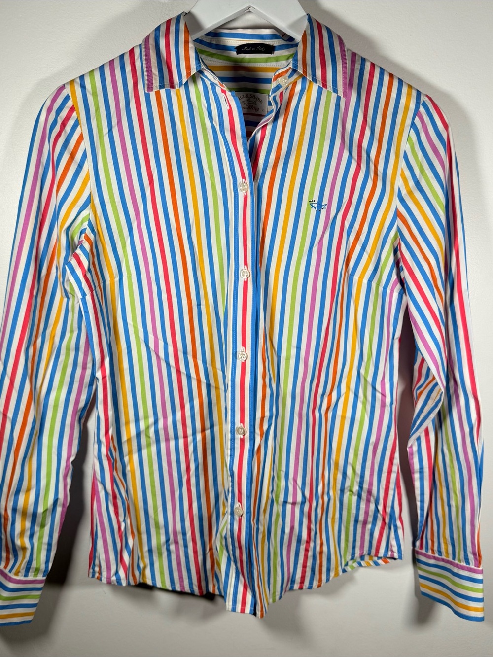 Paul & Shark Yachting Rainbow Stripe Button Down Shirt 100% Cotton Women 42